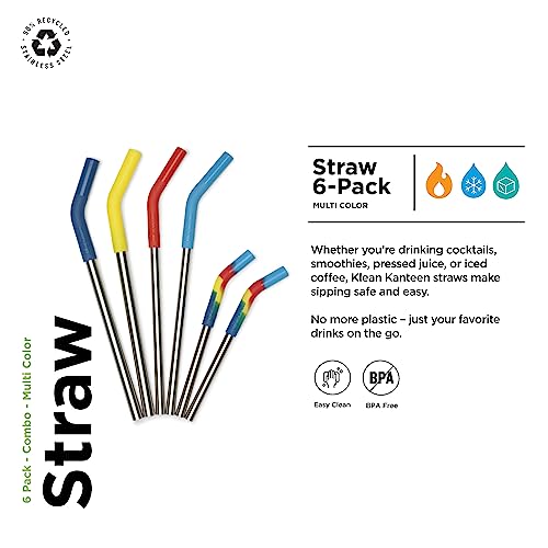 Klean Kanteen Short Recycled Stainless Steel Straw Set - Food Grade Silicone - With Straw Cleaner Brush - 6 Pack Short Straws, Multicolor