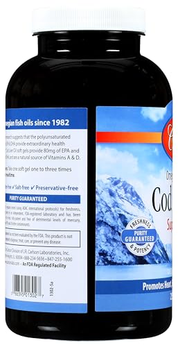 Carlson - Cod Liver Oil Gems, Super 1000 mg, 250 mg Omega-3s, 400 IU (10 mcg) Vitamin D3, Wild Caught Norwegian Arctic Cod Liver Oil, Nordic Fish Oil Capsules, 250 Softgels
