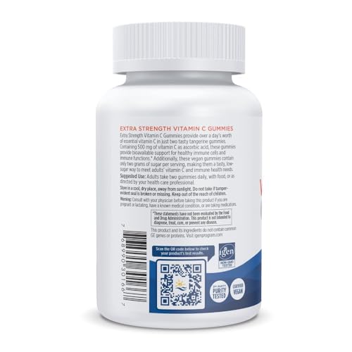 Nordic Naturals Vitamin C Extra Strength Gummies - Tangerine Flavor - 60 Gummies - 500 mg Vegan Vitamin C Supplement - Low-Sugar Immune - Support - 30 Servings