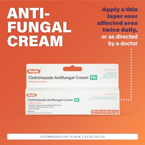Rugby Clotrimazole Antifungal Cream 1% - Treatment Cream - Helps Provide Soothing Itchy Skin Relief - 0.5 Oz. (1 Pack )
