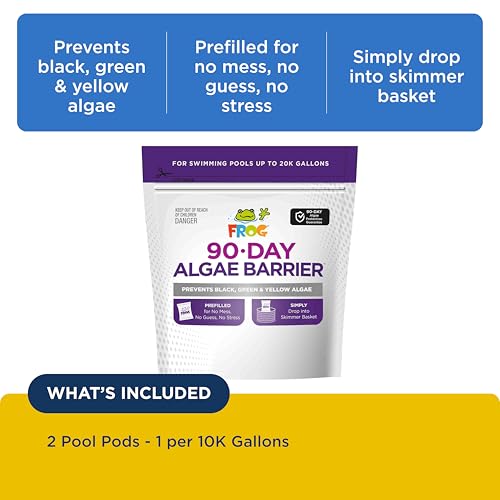 FROG 90-Day Algae Barrier - Dry Formula Algaecide Prevents Black, Green and Yellow Algae for Pools up to 20,000 Gallons - Pool Maintenance & Treatment - 2 Pods