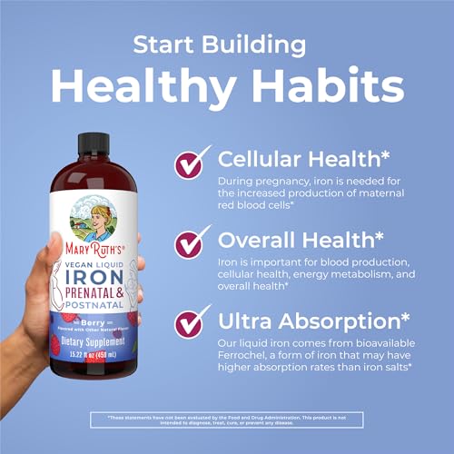 MaryRuth Organics | Liquid Iron Supplement Prenatal & Postnatal for Pregnant & Lactating | Iron Deficiency | Immune Support | Sugar/Gluten Free | Vegan | Non-GMO | 15.22 Fl Oz