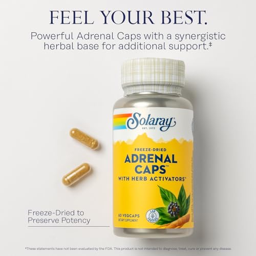 SOLARAY Adrenal Caps, Freeze-Dried - Wellness Support Adrenal Cocktail with Herb Activators Eleuthero, Gotu Kola, Licorice and Clove - Lab Verified, 60-Day Guarantee - 30 Servings, 60 VegCaps