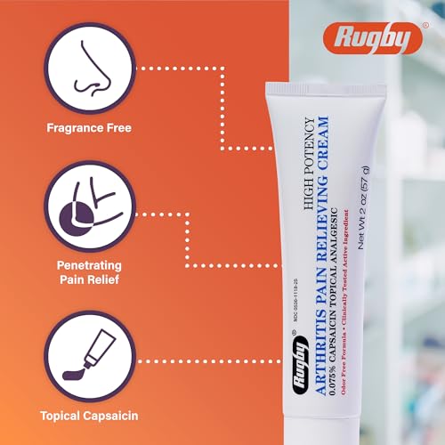 Rugby High Potency Capsaicin 0.075% Cream - Pain Relief Cream for Arthritis - 2 Oz (57g)