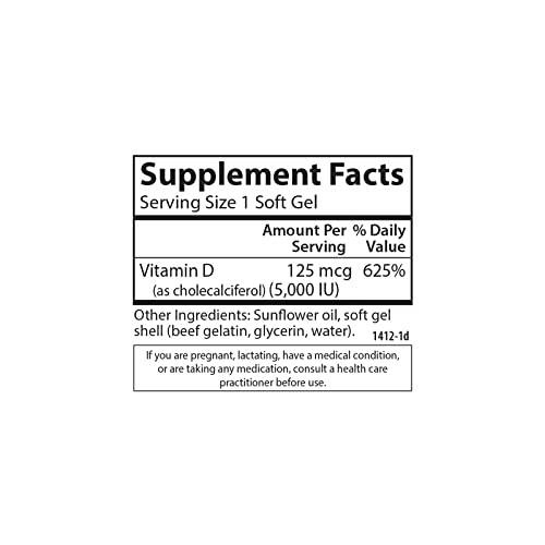Carlson Vitamin D3 5,000 IU, Bone Health, 360 Soft Gels