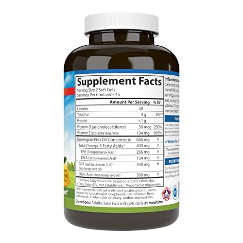 Carlson - Balanced Omega-3 & Omega-6 Ratio, with D3, Norwegian, Wild-Caught Fish Oil Supplement with Fatty Acids, Sustainably Sourced Fish Oil Capsules, 90 Softgels