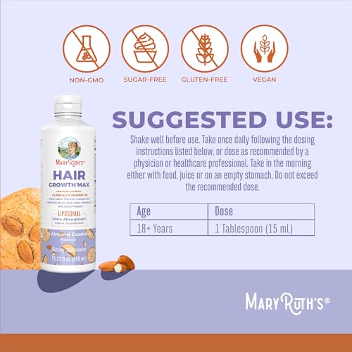 MaryRuth's Women's Hair Growth MAX Liposomal | with Lustriva® + Biotin 10000mcg + Pumpkin Seed Oil | Thicker Hair | Hair Care | Wrinkles, Fine Lines, Skin Care | Ages 18+ | 15.22 Fl Oz