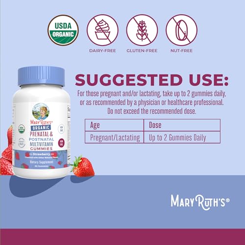 MaryRuth Organics Prenatal Vitamins for Women | USDA Organic Prenatal Gummies | Postnatal Vitamins for Women Breastfeeding | Methylfolate 800 mcg DFE | Iodine | Vegan | Non GMO | 30 Servings