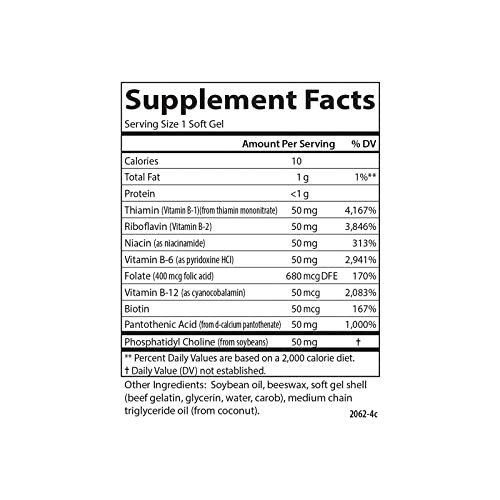 Carlson - B-50 Gels, Vitamin B Complex, Energy Production, Cellular Support & Optimal Wellness, 200 Softgels