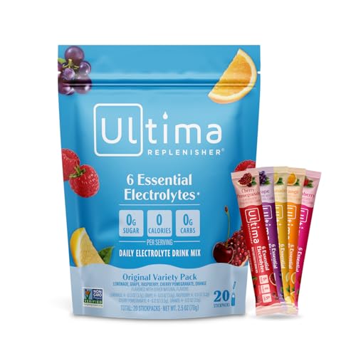 Ultima Replenisher Daily Electrolyte Powder Drink Mix – Zero Sugar – Original Variety, 20 Stickpacks – Hydration Packets with 6 Electrolytes and Minerals – Keto Friendly, Vegan, Non-GMO