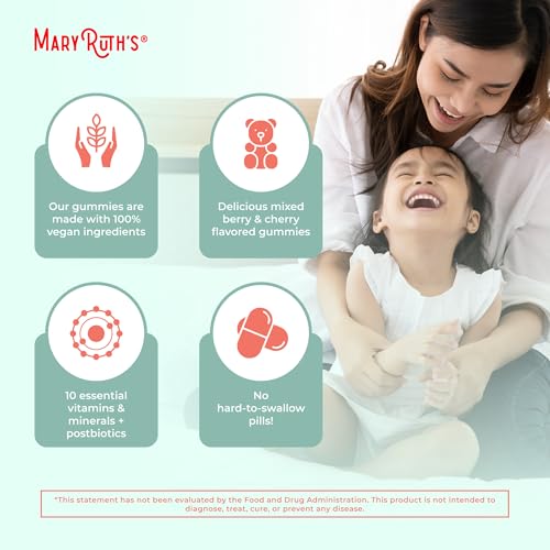 MaryRuth Organics Toddler Multivitamin Gummies + Postbiotics | USDA Organic | Vitamins for Kids Ages 2+ | Immune Support | Vitamin C | Vitamin D3 | Vitamin A | Zinc | Vegan | Non-GMO | 60 Servings