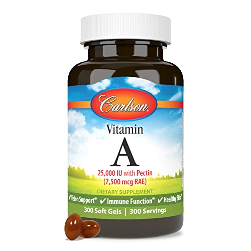 Carlson - Vitamin A, 25000 IU (7500 mcg RAE) with Pectin, Vision Health, Helps Night Vision, Skin Health, 300 Softgels