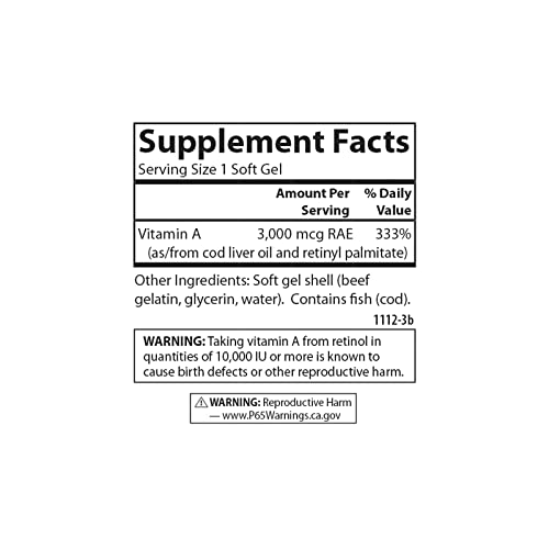 Carlson - Vitamin A, 10000 IU (3000 mcg RAE), Vision Health, 250 Softgels