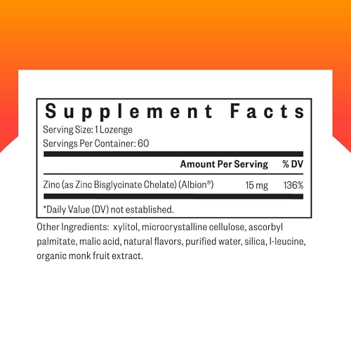 Seeking Health Zinc Chewable, 15 mg of TRAACS® Chelated Zinc Bisglycinate, Immune Support, Natural Fruit Flavor, Vegetarian and Vegan (60 lozenges)*