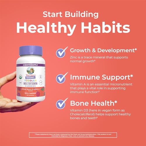 MaryRuth Organics Vitamin Gummy | Kids and Toddlers Age 2+ | USDA | Daily Vitamin C | D3 | Zinc | Mixed Berry and Cherry | 2 Month Supply