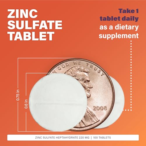 Rugby Zinc Sulfate 220 mg Tablets - Made with Zinc Sulfate Heptahydrate - Dietary Supplement - 100 Count (1 Pack)