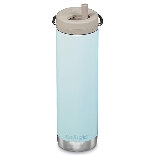 Klean Kanteen TKWide Insulated Water Bottle with Twist Cap - Reusable Travel Water Bottle with Stainless Steel Straw - Perfect for Sports & the Office - Blue Tint, 20 oz