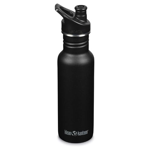 Klean Kanteen Classic Narrow Water Bottle with Sport Cap - Durable Stainless Steel Water Bottle - BPA-Free & Dishwasher-Safe - Black, 18 oz