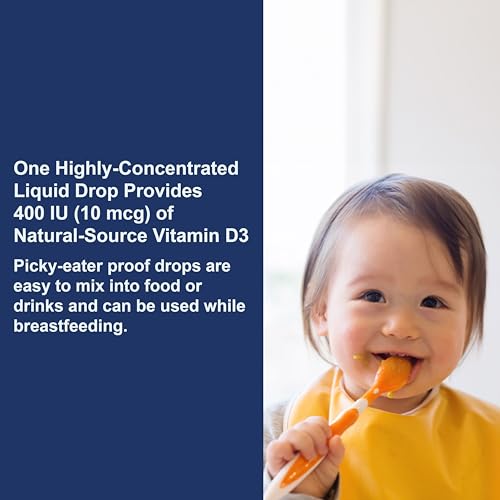 Carlson - Baby's Super Daily D3, Baby Vitamin D Drops, 400 IU (10 mcg) per Drop, 1-Year Supply, Vegetarian, Liquid Vitamin D Drops for Infants and Toddlers, Unflavored, 365 Drops