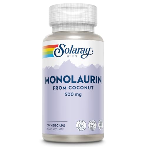 SOLARAY Monolaurin 500mg from Natural Coconut - Monolaurin Supplement for Powerful Nutritive Support - 60-Day Money Back Guarantee, Lab Verified - 60 Servings, 60 VegCaps