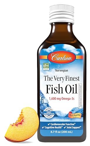 Carlson - The Very Finest Fish Oil, 1600 mg Omega-3s, Liquid Fish Oil Supplement, Norwegian Fish Oil, Wild-Caught, Sustainably Sourced Fish Oil Liquid, Just Peachie, 200 mL (6.7 Fl Oz)