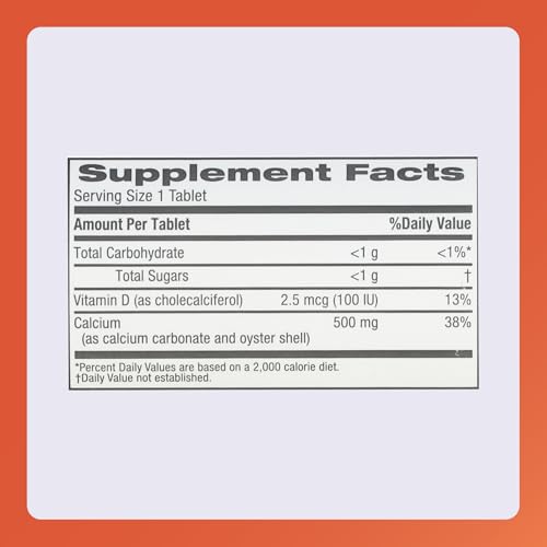 Rugby 500mg Calcium Chewable Tablets - Dietary Supplement - Orange Flavored - 60 Count
