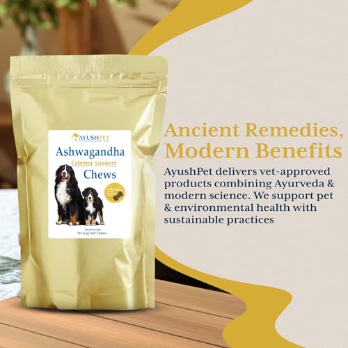 Ayush Pet Ashwagandha Calming Support Chews, Ayurvedic Calming Supplement for Dogs and Cats, Ashwagandha Herbal Supplement, 30 Chews