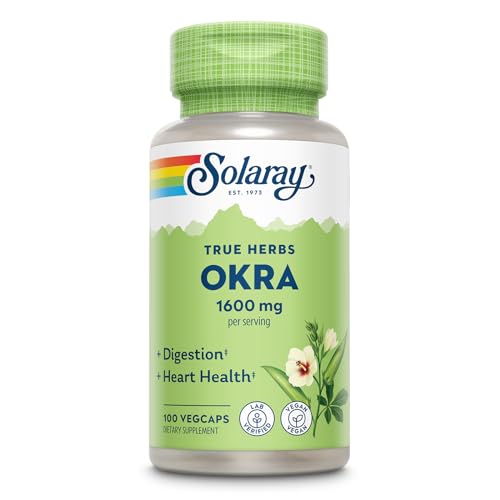 SOLARAY Okra Fruit 1600 mg - High Fiber Supplement for Wellness Support - Rich Source of Soluble Fiber - Equivalent of 6.4 g Fresh Okra per Serving, Vegan, 60-Day Guarantee - 25 Servings, 100 VegCaps