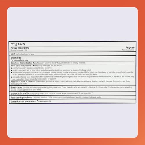 Rugby Acne Medication Benzoyl Peroxide Gel USP, 10% - Clear Up Acne Pimples - Greaseless, Vanishing Formula - 1.5 Oz (42.5g) - 3 Pack