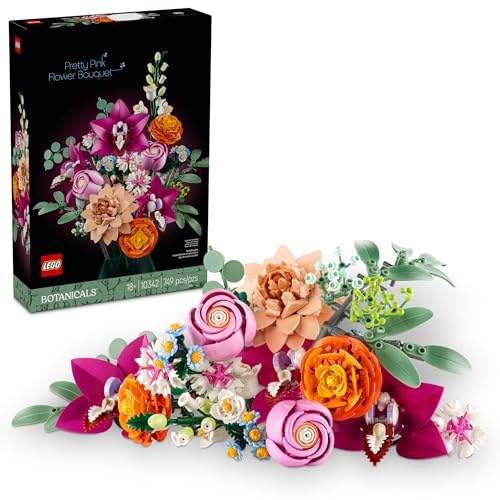 LEGO Botanicals Pretty Pink Flower Bouquet Building Set for Adults - Artificial Flowers for Home Decor, Centerpieces for Tables - Gift for Graduation - 10342