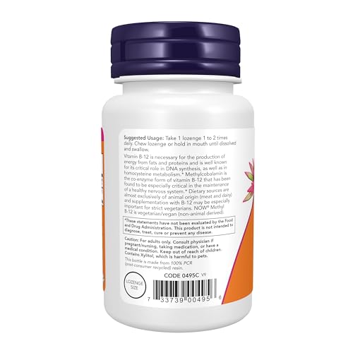 NOW Foods Supplements, Methyl B-12 (Methylcobalamin) 1,000 mcg, Nervous System Health*, 100 Lozenges