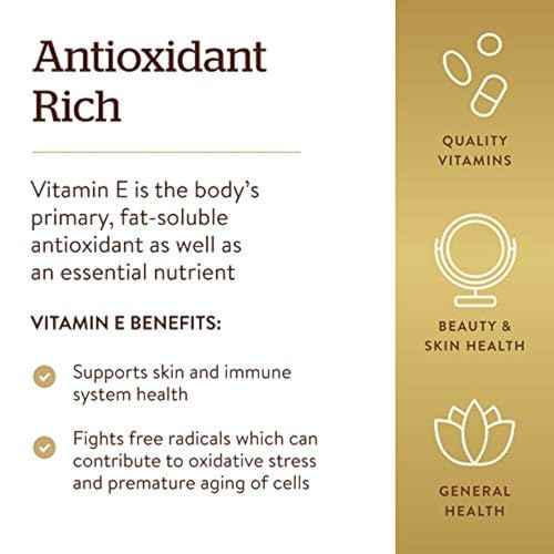 Solgar Vitamin E 268 mg (400 IU), 250 Mixed Softgels - Natural Antioxidant, Skin & Immune System Support - Naturally-Sourced Vitamin E - Gluten Free, Dairy Free - 250 Servings