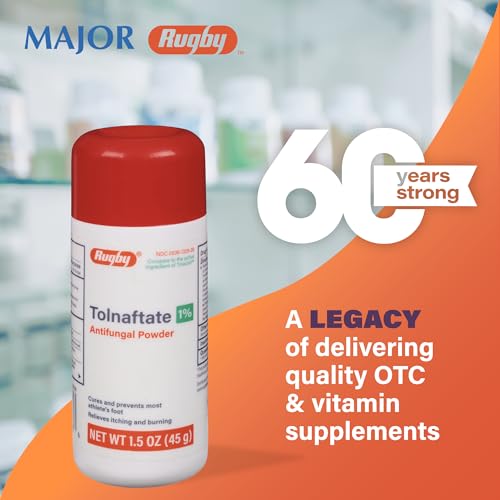 Rugby Tolnaftate Antifungal Powder 1% - Helps Cure and Prevent Most Athlete's Foot - Itching and Burning Relief - 1.5 Oz. (2 Pack)