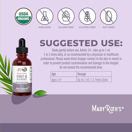 MaryRuth Organics Herbal Supplement Drops | Support Renal & Urinary Systems | Juniper Berry | Cleavers | Dandelion | Hawthorn | Horsetail & Chanca Piedra | Vegan | Non-GMO | 1 Fl Oz