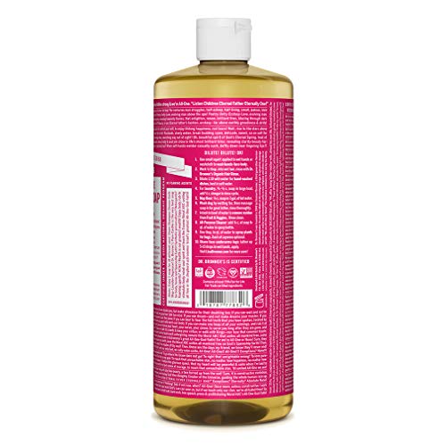 Dr. Bronners Pure-Castile Magic Liquid Soap Made with Organic Oils for Body, Face, Hair, Dishes, Pets, Laundry, Vegan, Dr. Bronner's Soap - Rose, 32 oz (2-Pack)