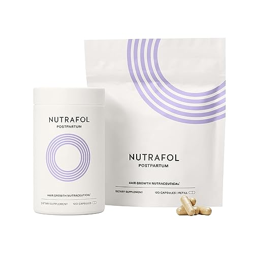 Nutrafol Postpartum Hair Growth Supplements, Clinically Tested for Visibly Thicker Hair and Less Shedding, Breastfeeding-friendly - 2 Month Supply, Pack of 2