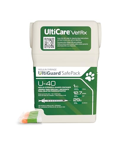 UltiCare VetRx U-40 UltiGuard Safe Pack Pet Insulin Syringes 1cc, 29G x 1/2", 100ct