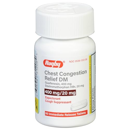 Rugby Chest Congestion Relief DM - Guaifenesin 400mg - Dextromethorphan HBr 20mg - Expectorant Cough Suppressant - 60 Immediate Release Tablets (1 Pack)