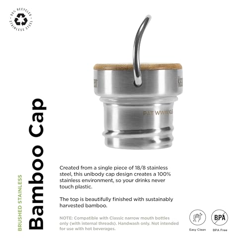 Klean Kanteen Classic Bamboo Cap - Stainless Steel Water Bottle Lid - Made with Sustainably Sourced Bamboo - Brushed Stainless Steel - BPA Free