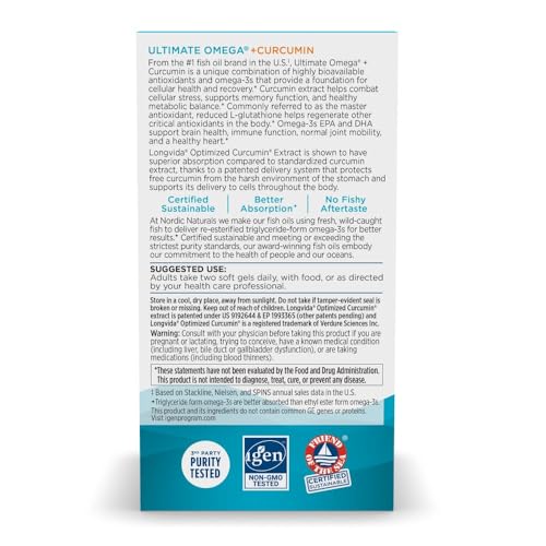 Nordic Naturals Omega Curcumin, Lemon - 60 Soft Gels - 1200 mg Omega-3 + 400 mg Optimized Curcumin - Combats Cellular Stress - Non-GMO - 30 Servings