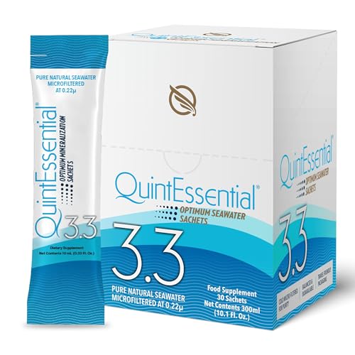 Quicksilver Scientific Quintessential 3.3 Sachets - Hypertonic Solution - Filtered Sea Water Hydration Packets - Liquid Minerals for Muscle Recovery, Stamina + Mineral Replenishment (30 Count)