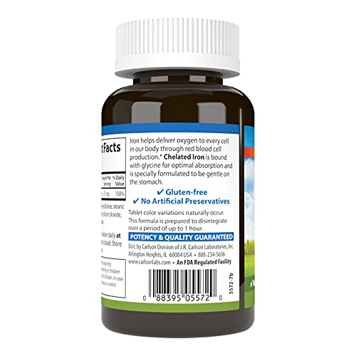 Carlson Labs Chelated Iron 27mg, 250 Tablets