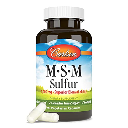 Carlson - M-S-M Sulfur, 1000 mg Superior Bioavailability, Joint Function, Connective Tissue Support & Healthy Skin, 90 Vegetarian Capsules