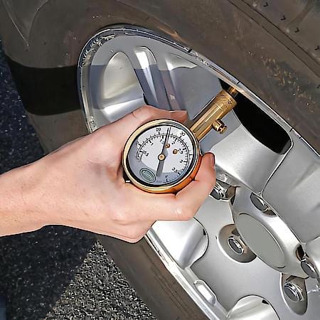 Brass Dial Tire Gauge: 5-60 PSI, Durable, Easy To Read, Bleeder Button