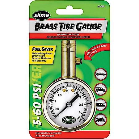 Brass Dial Tire Gauge: 5-60 PSI, Durable, Easy To Read, Bleeder Button