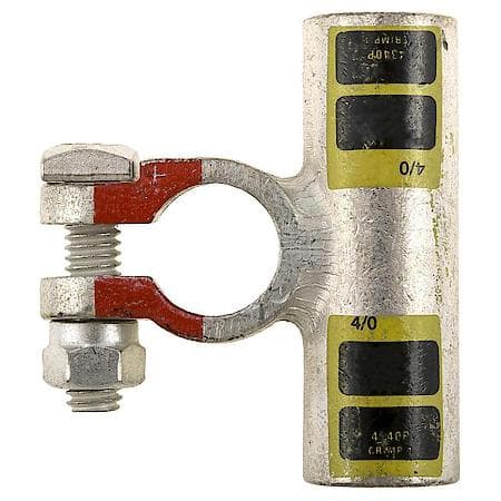 4/0 (0000) Gauge Crimp or Solder Positive Flag Top Post Battery Terminal (Sold by each)