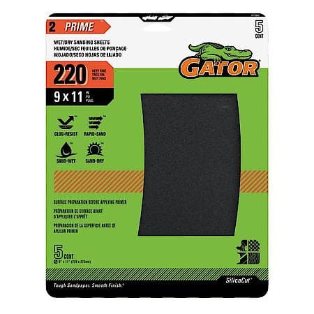 9" x 11" Waterproof Sanding Sheets, 220 Grit, 5 Pack