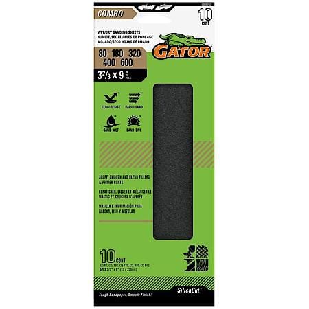 3-2/3" x 9" Clamp-On Waterproof 1/3 Sanding Sheets, Assorted Grit, 10 Pack