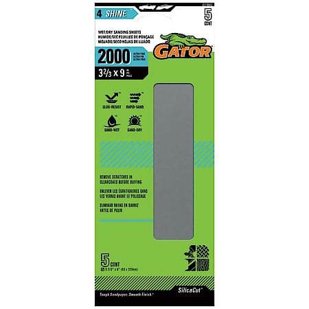 3-2/3" x 9" Clamp-On Waterproof 1/3 Sanding Sheets, 2000 Grit, 5 Pack