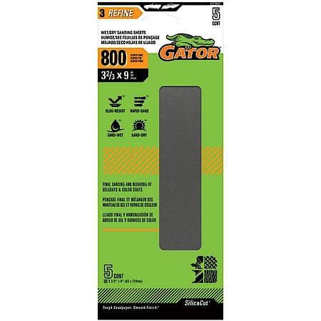 3-2/3" x 9" Clamp-on Waterproof 1/3 Sanding Sheets, 800 Grit, 5 Pack